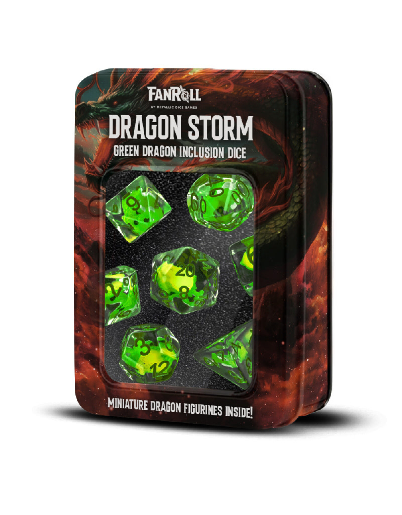Metallic Dice Games Dragon Storm Inclusion Resin Dice Set: Green Dragon (7)