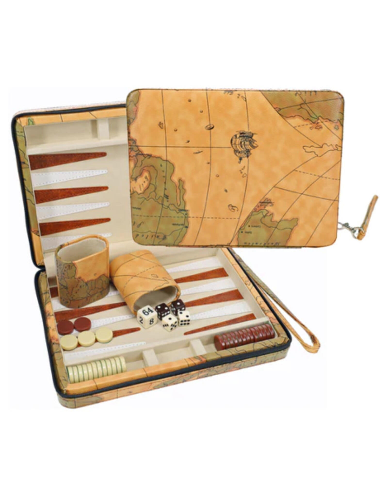 Backgammon: 15 Inch Magnetic Case Tan Map