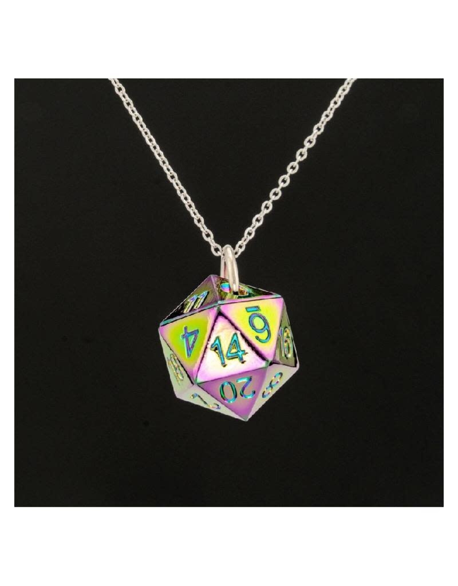 Hymgho Premium Dice Solid Metal D20 Necklace - Rainbow