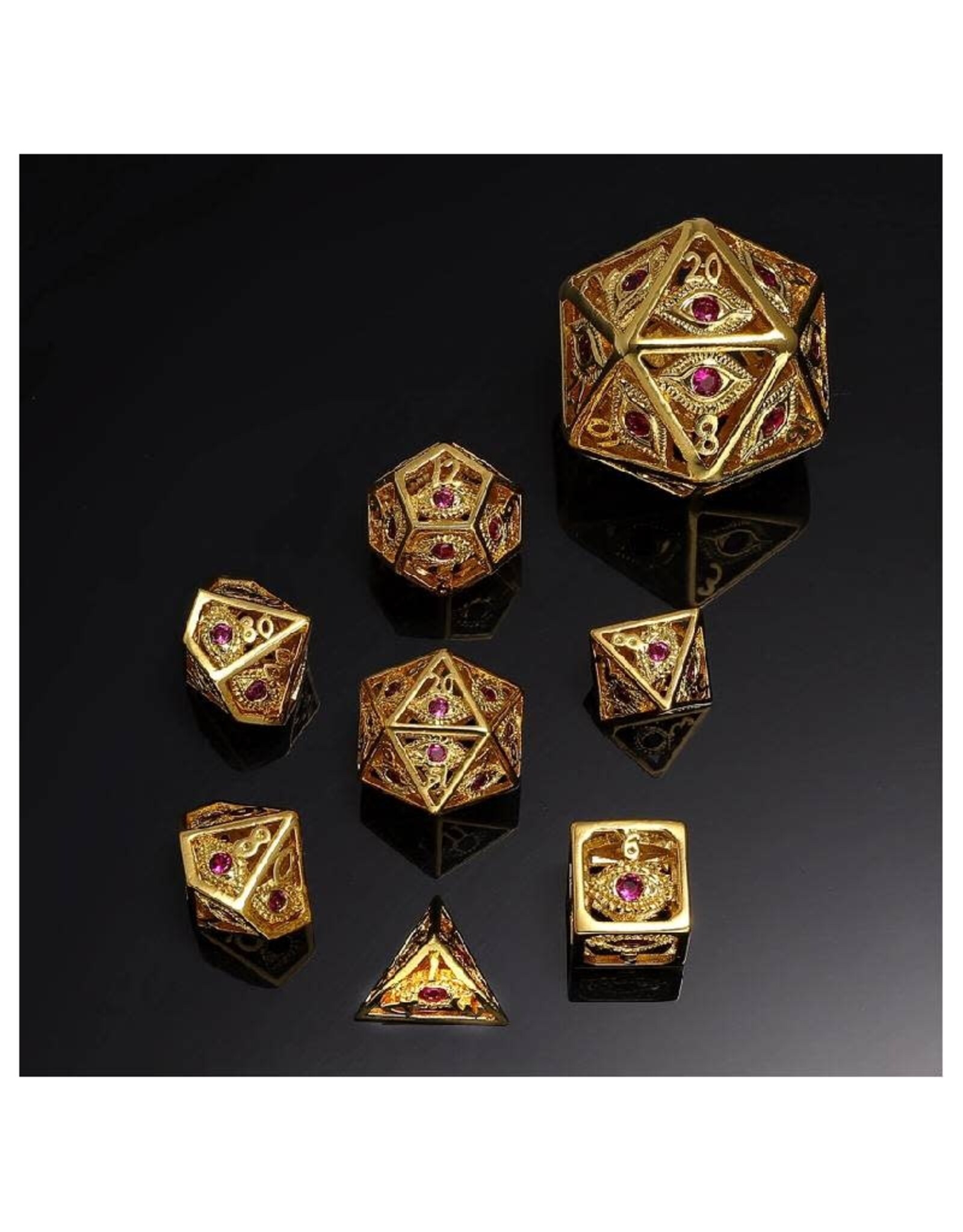 Hymgho Premium Dice Mini Dragon's Eye Hollow Metal Dice Set - Ruby Red