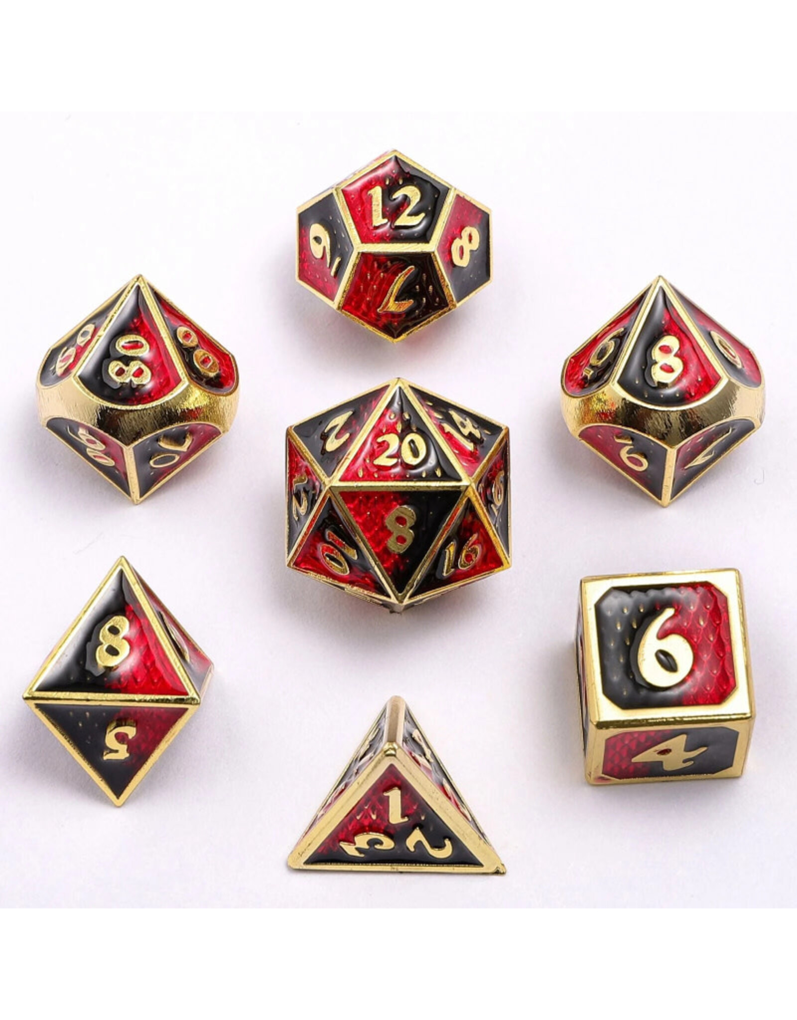 Hymgho Premium Dice Hymgho Metal Polyhedral Dice (7) Red Black w Gold