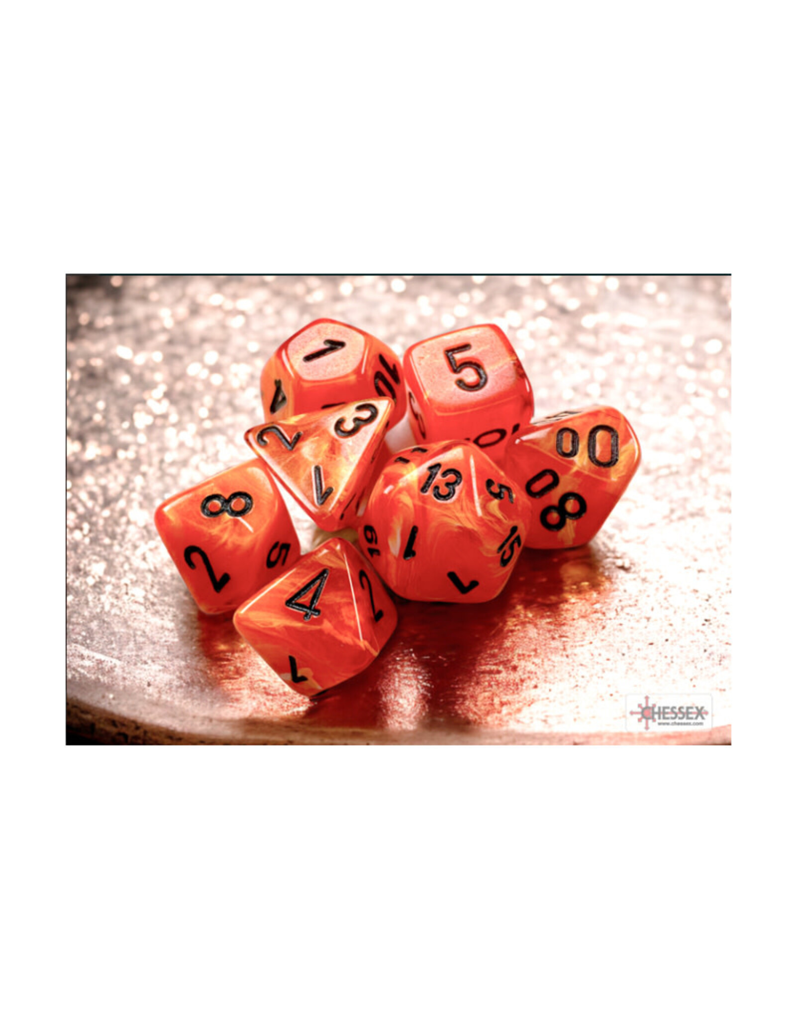 Chessex Mini Polyhedral Dice Set (7) Vortex Orange/Black