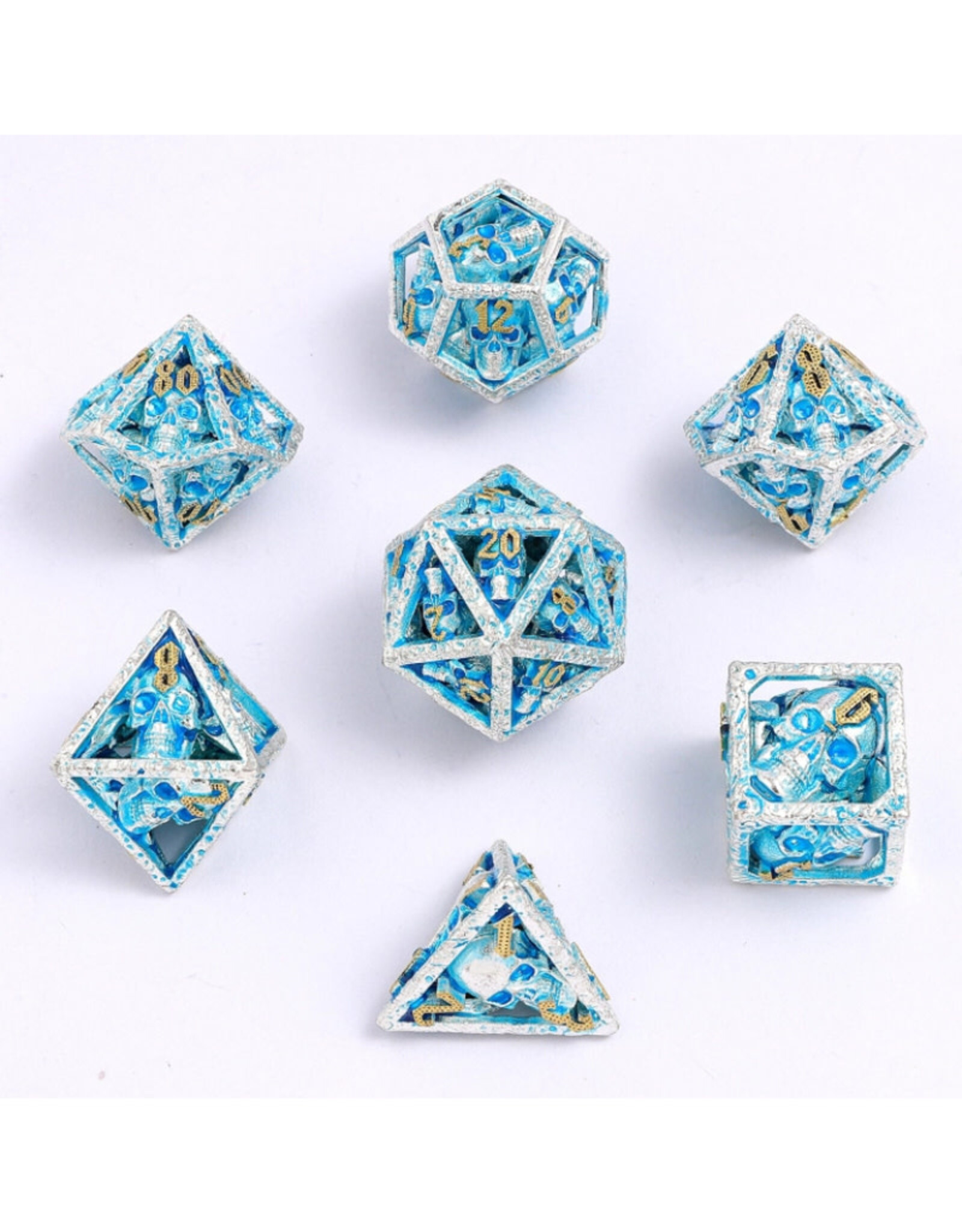 Hymgho Premium Dice Hymgho Metal Polyhedral Dice (7) Glow in the Dark Blue