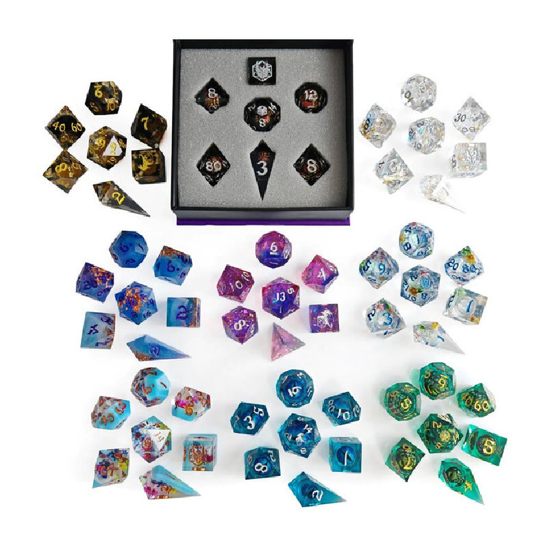 Hymgho Premium Dice Mystery RPG Dice (7) Sharp Edge Resin