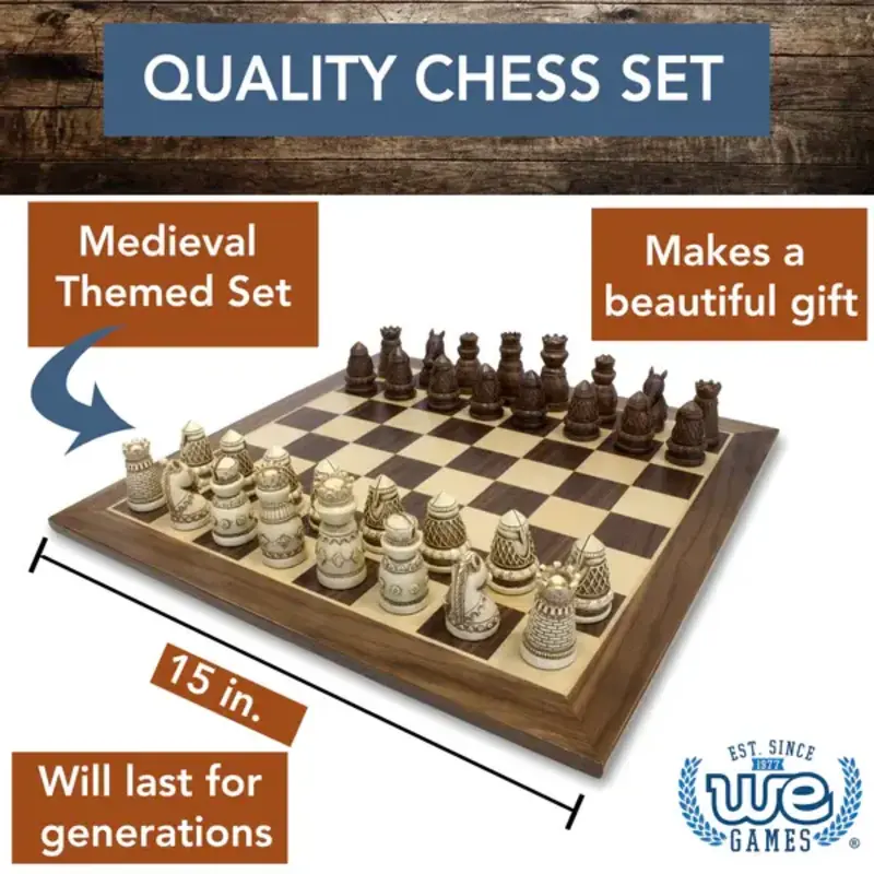 Chess Set: Medieval Polystone Pieces with 15 Inch Board