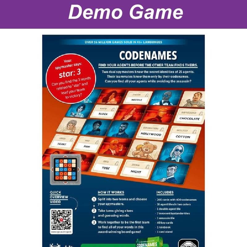 Game Night Games (DEMO) Codenames.  Free to Play in Store!