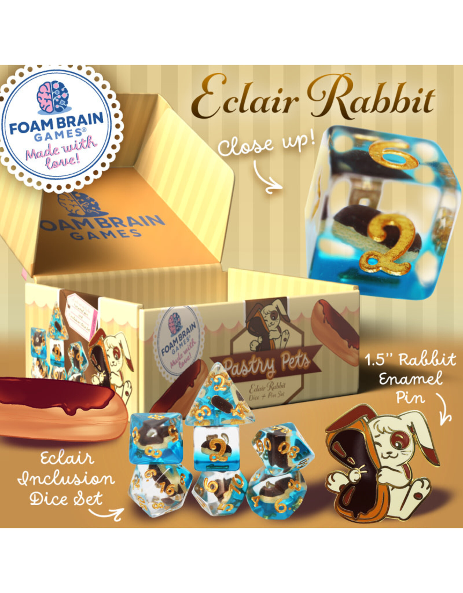 Faire Foam Brain Games RPG Dice (7) Eclaire Rabbit