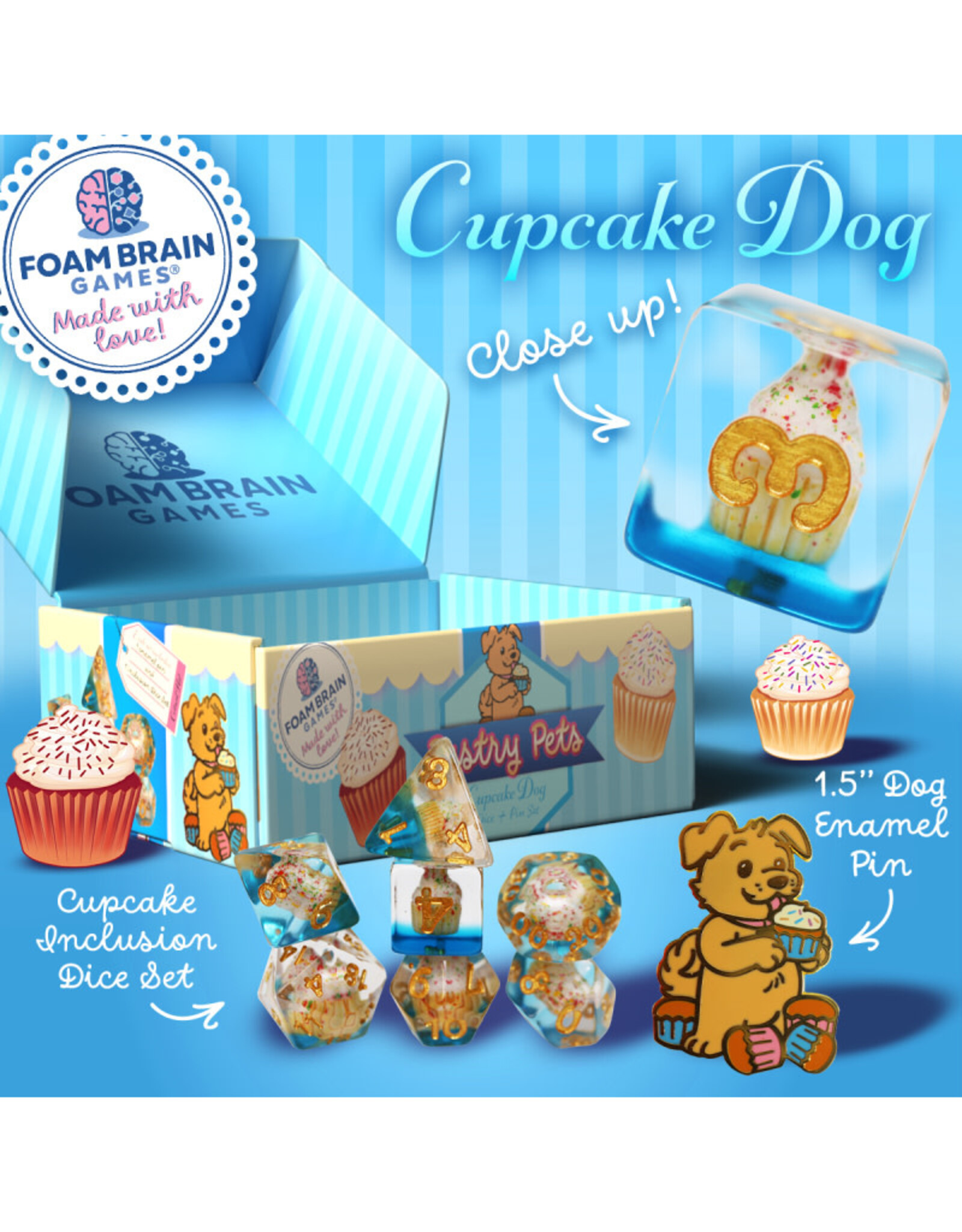 Faire Foam Brain Games RPG Dice (7) Cupcake Dog