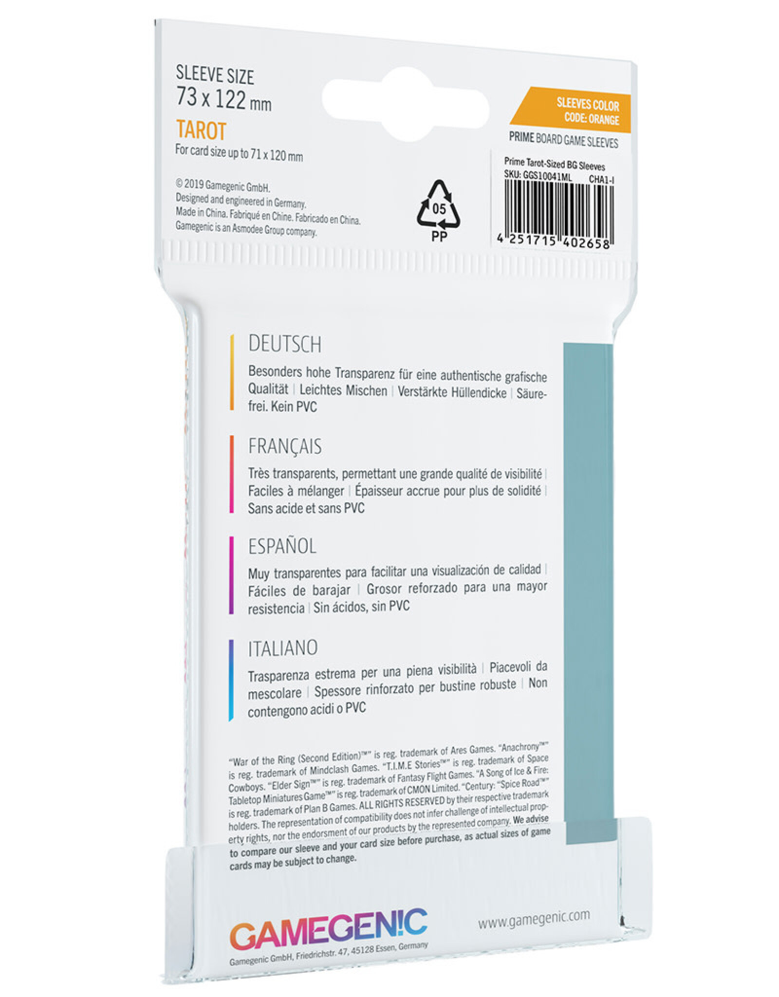 Prime Board Game Sleeves: Tarot (50) (Orange)