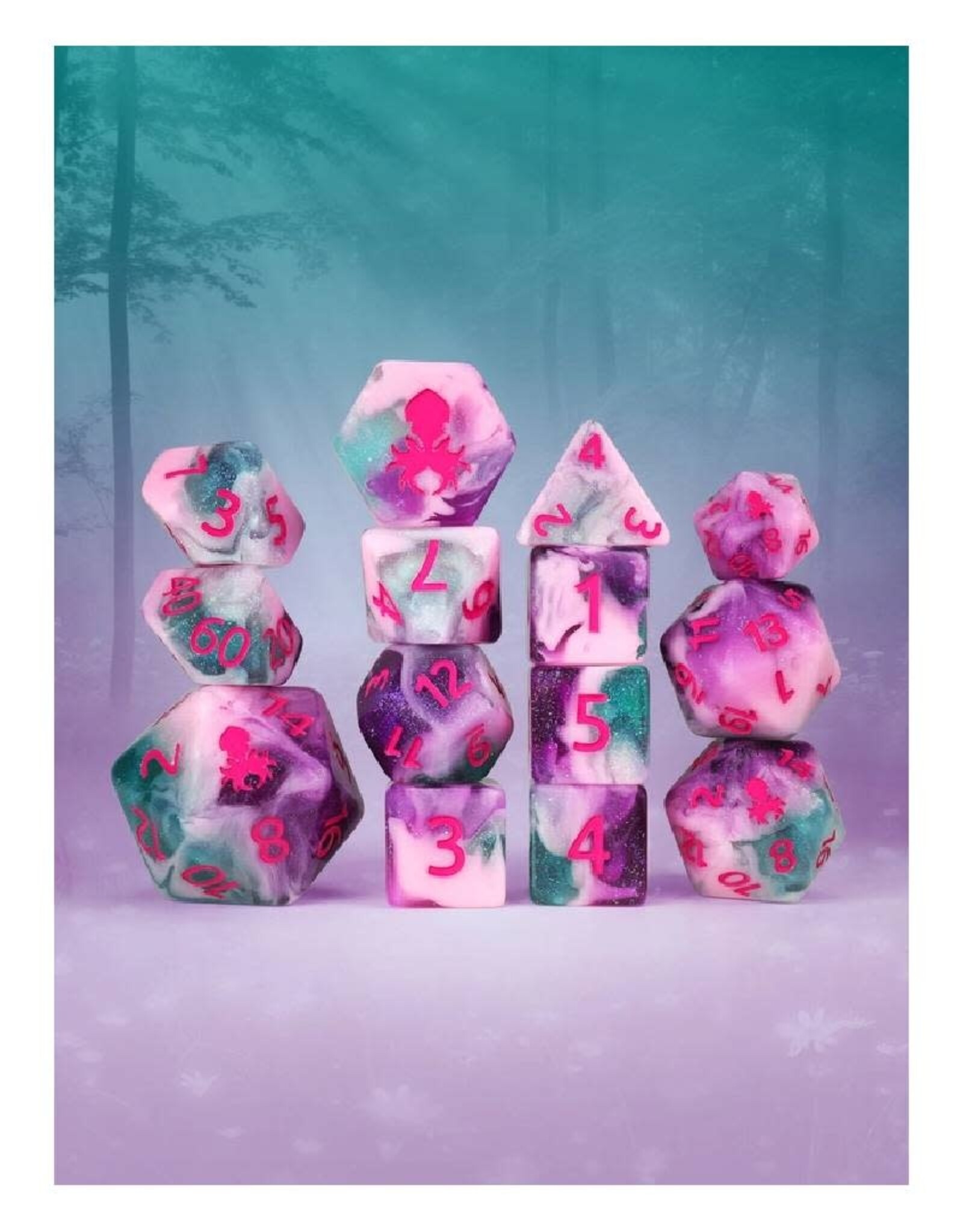 Guinevere 14pc Dice Set Inked in Pink