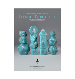 14pc Iconic Turquoise Polyhedral Dice Set with Silver Ink