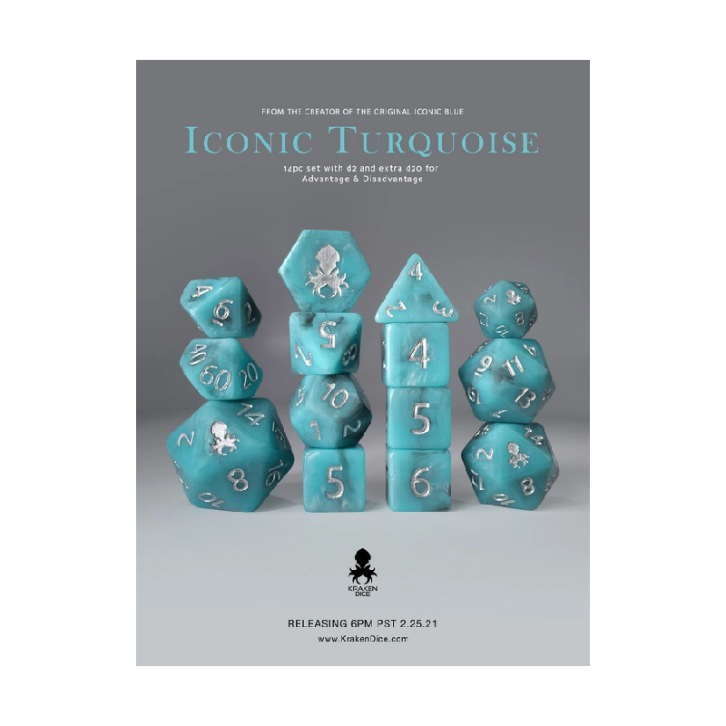Faire Kraken RPG Dice (7) Iconic Turquoise
