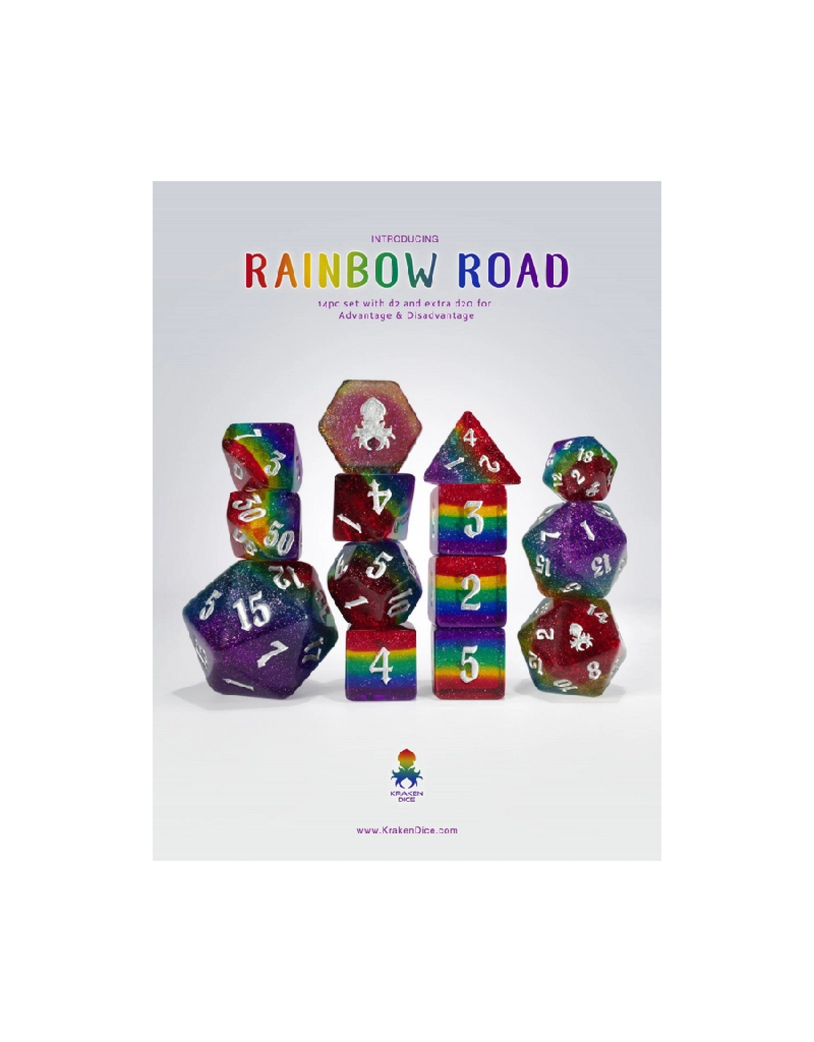 Rainbow Road 14pc Dice Set Inked in Silver