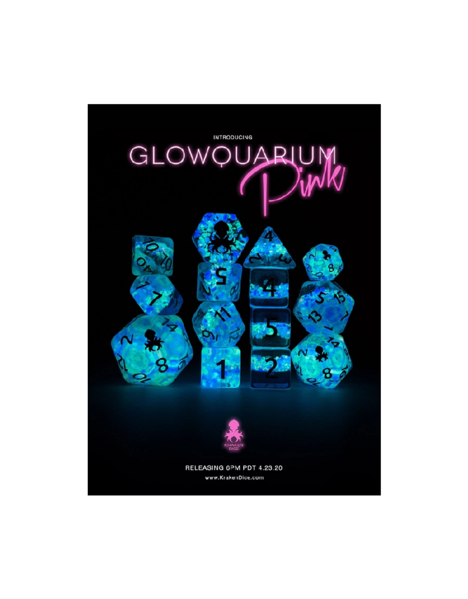 Faire Glowquarium Pink 14pc Polyhedral Dice Set with Glow in the Dark Particles