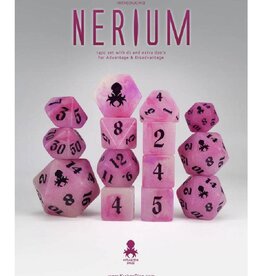 Nerium 14pc Glow in the Dark Dice Set with Dark Purple Ink