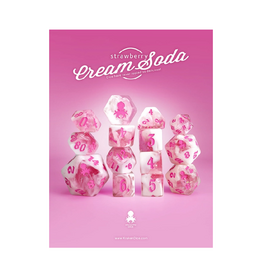 Strawberry Cream Soda 14pc Ttrpg Dice Set with Pink Ink