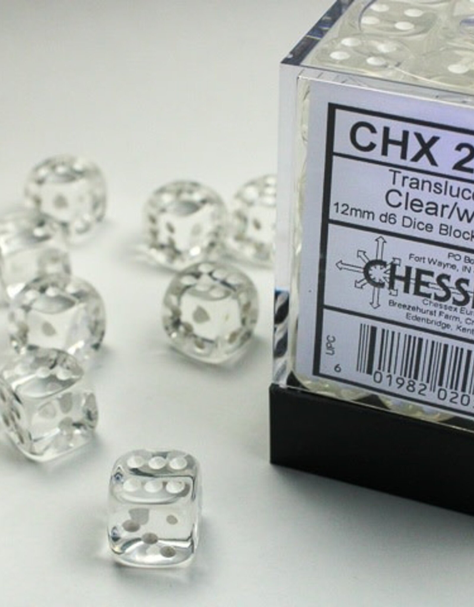 Chessex D6 Dice: 12mm Translucent Clear (36)