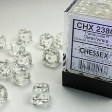 Chessex D6 Dice: 12mm Translucent Clear (36)