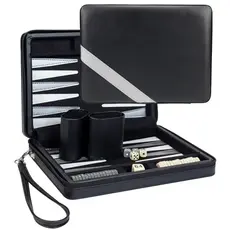 Backgammon 15 Inch Magentic Set Black with Gray Stripe