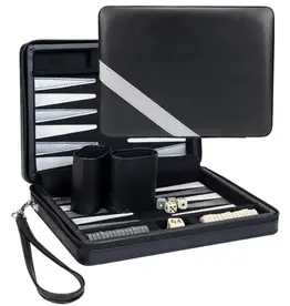 Backgammon 15 Inch Magentic Set Black with Gray Stripe