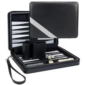 Backgammon 15 Inch Magentic Set Black with Gray Stripe