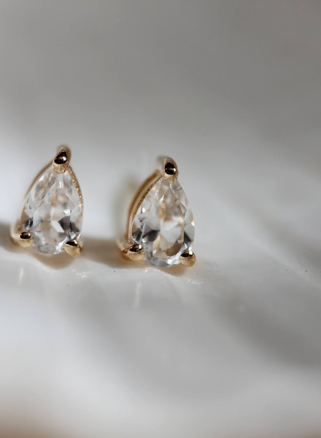 White Topaz Pear Stud