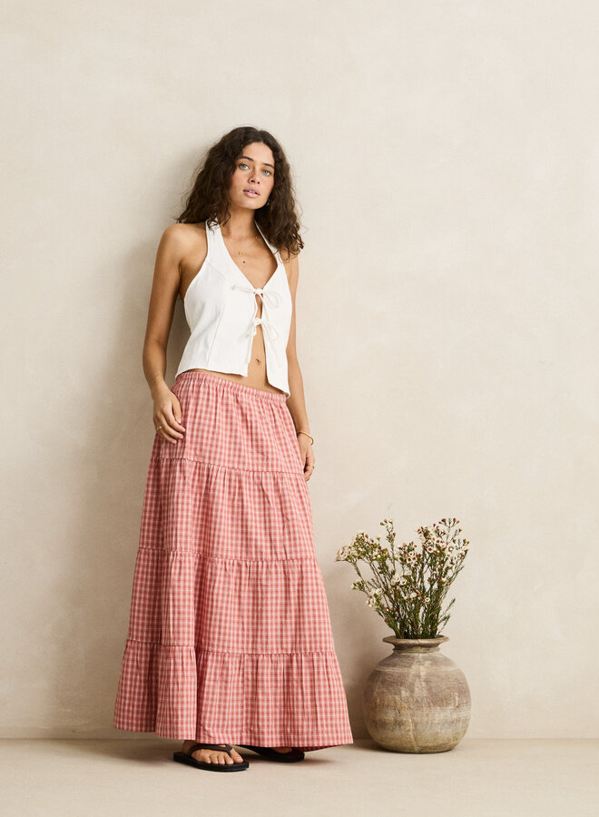 Kirra Check Tiered Maxi Skirt