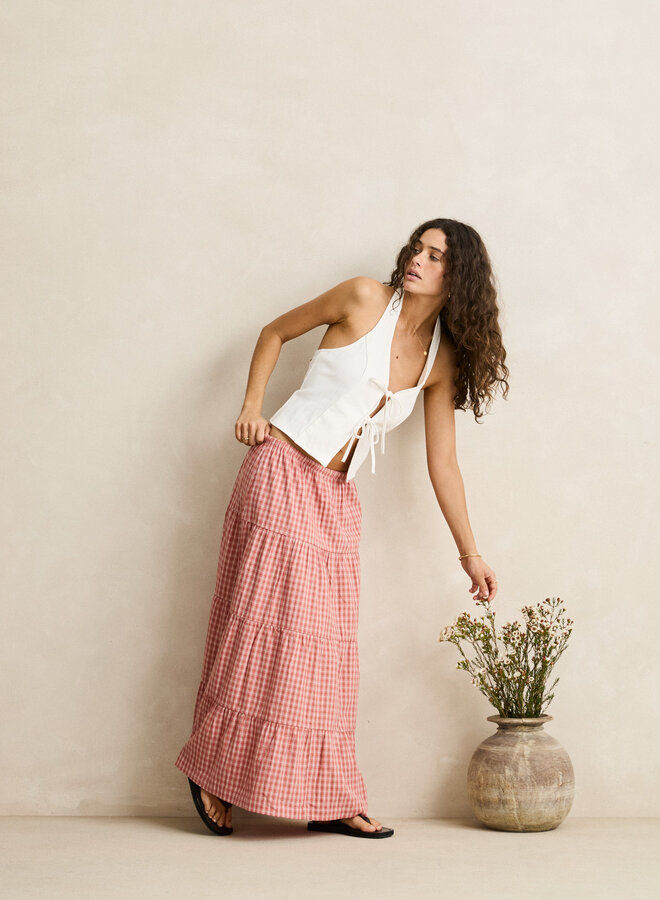 Kirra Check Tiered Maxi Skirt
