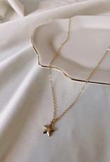 Puffy Star pendant necklace - 14k gold filled , 16-18 inch length