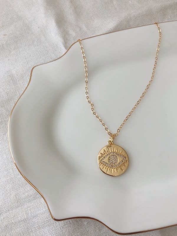 sparkling evil eye coin pendant 