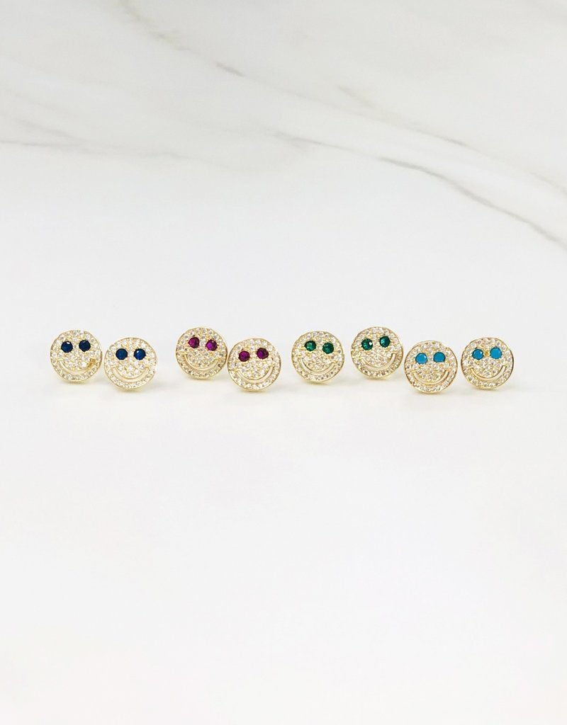 Pave Smile Post Earrings Gold Filled - Blue/Gold