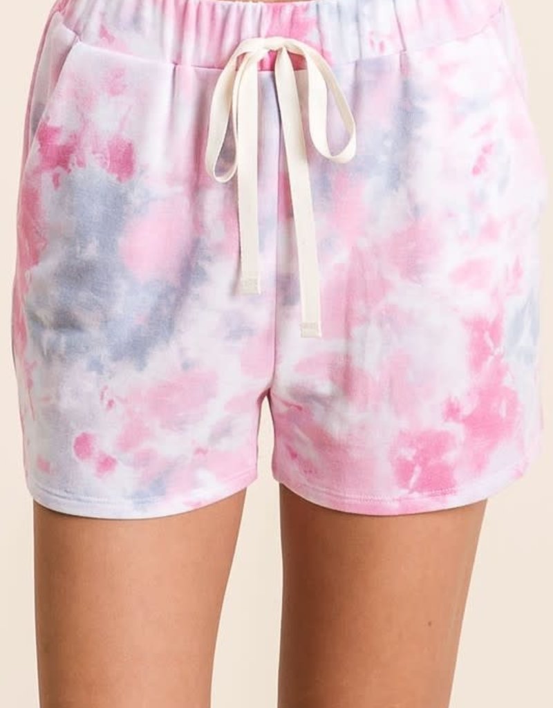 wildflower tie dye terry shorts w/drawstring and side pockets