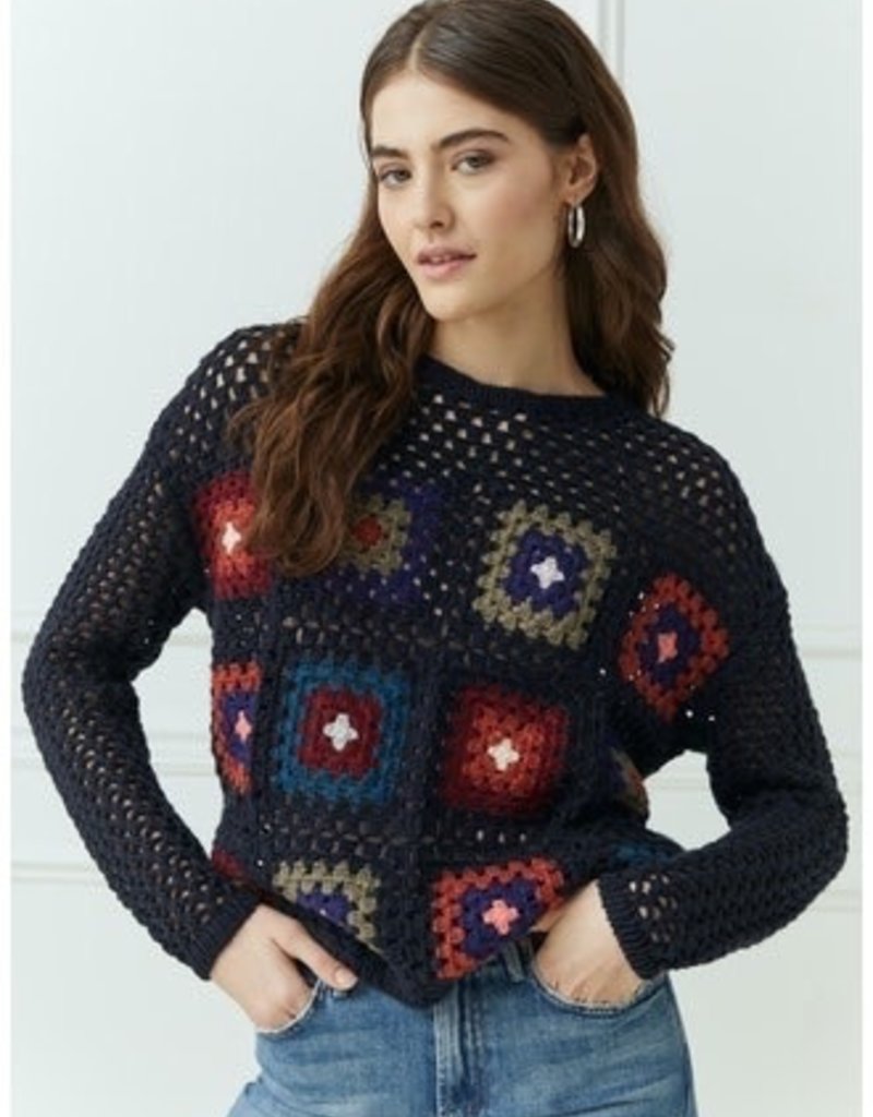 autumn cashmere Mesh Crew W/Multi Color Crochet