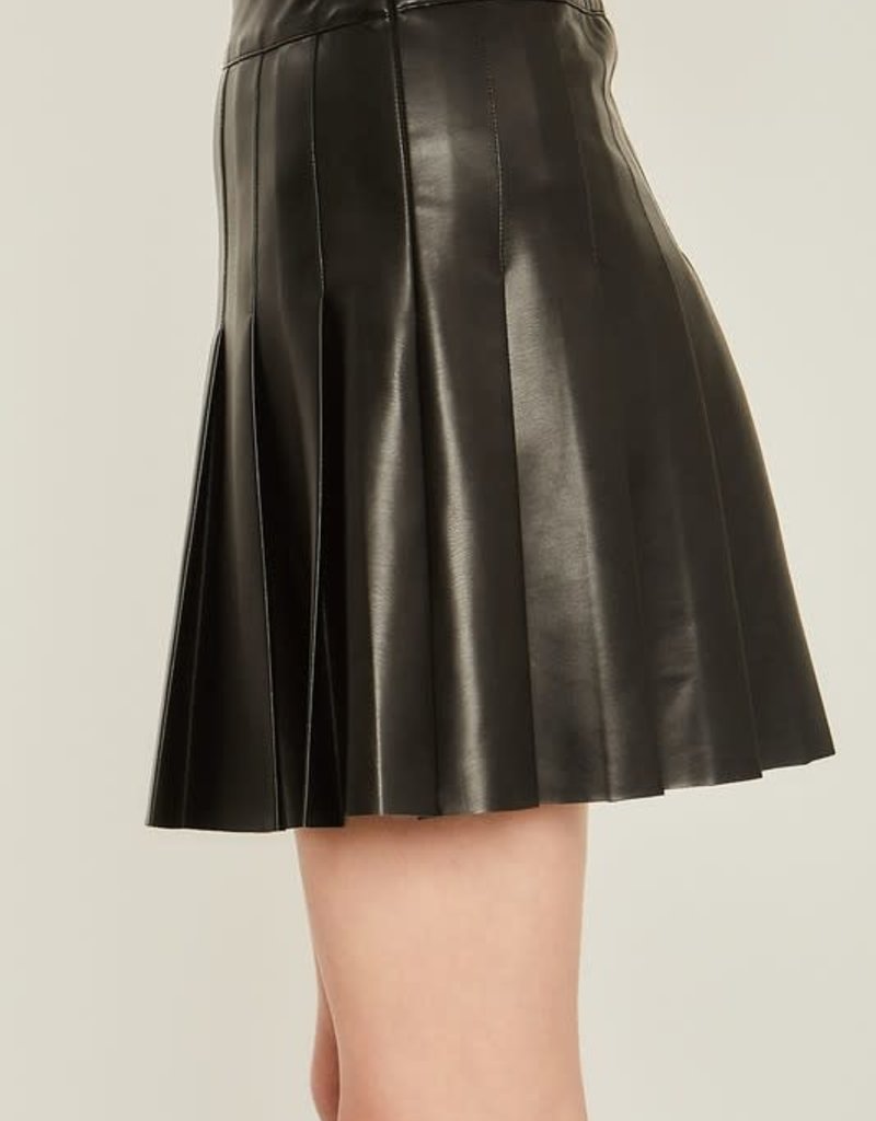 wildflower Mini Pleated Skirt Faux Leather