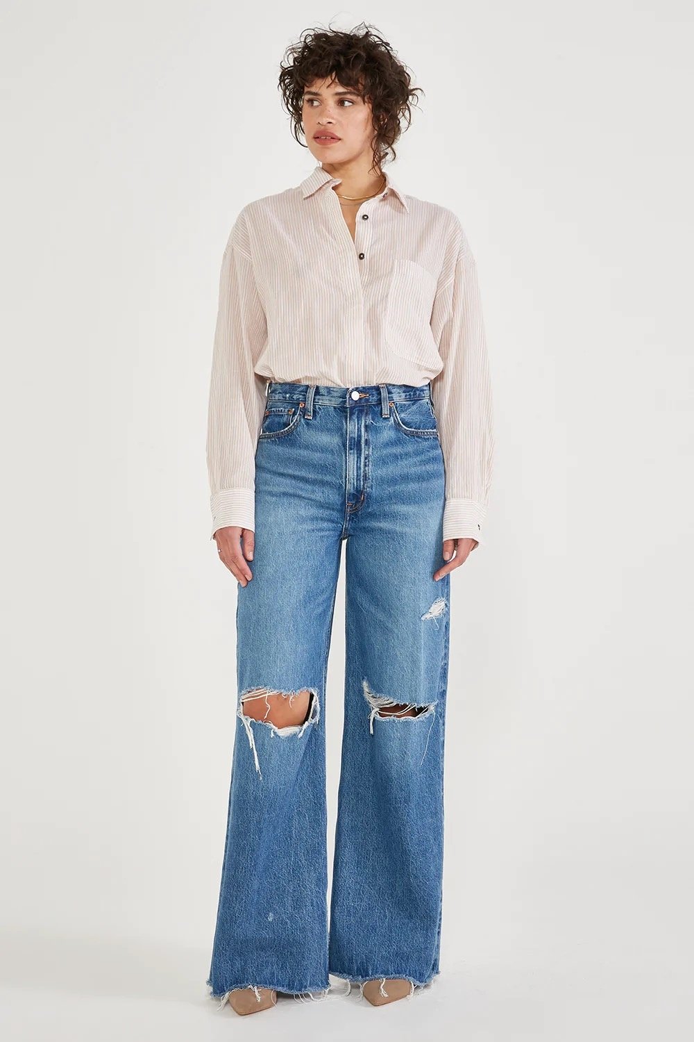 Oxford Shirt and Wide Leg Jeans