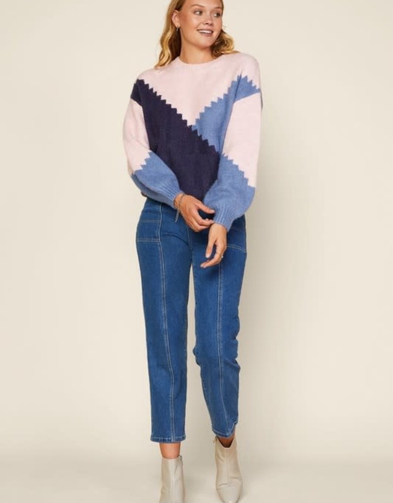 stardust Lana Balloon Sleeve Color Block Knit Sweater