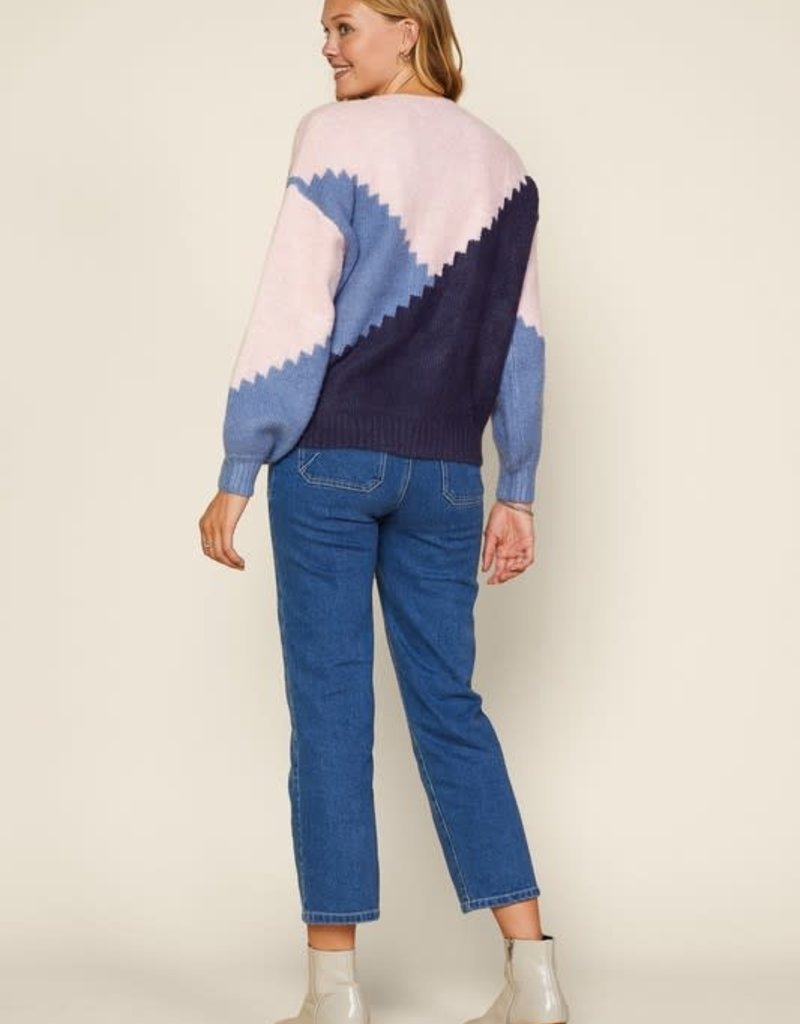 stardust Lana Balloon Sleeve Color Block Knit Sweater