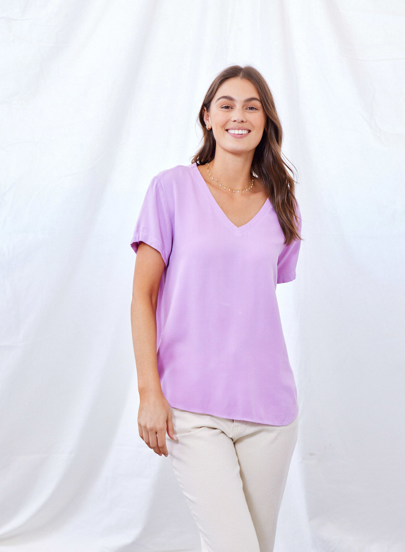 Bella Dahl v neck tee orchid blush