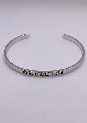 Peace and Love Rhodium Plated Bangle