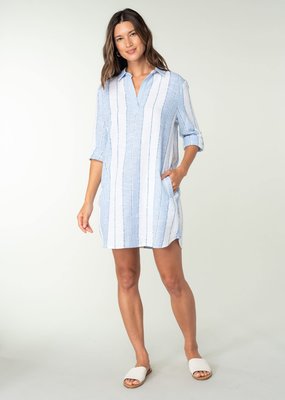 Scout Olivia Wide Striped Roll Tab Sleeve Collared Tunic
