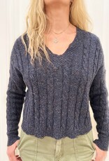 Autumn Cashmere Distressed Crop V Neck Cable Sweater