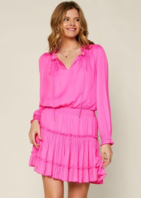 Stardust Claire Long Sleeve Ruffle Tiered Mini Dress With Tie