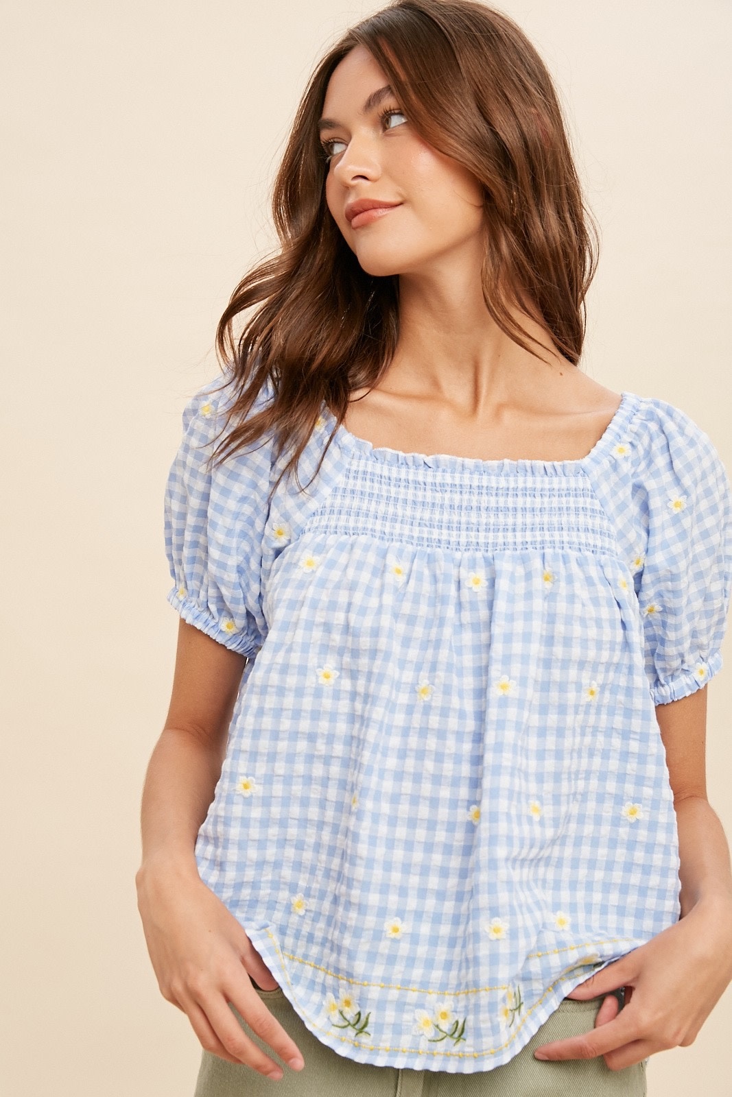 Scout Annette Gingham Smocked Blouse