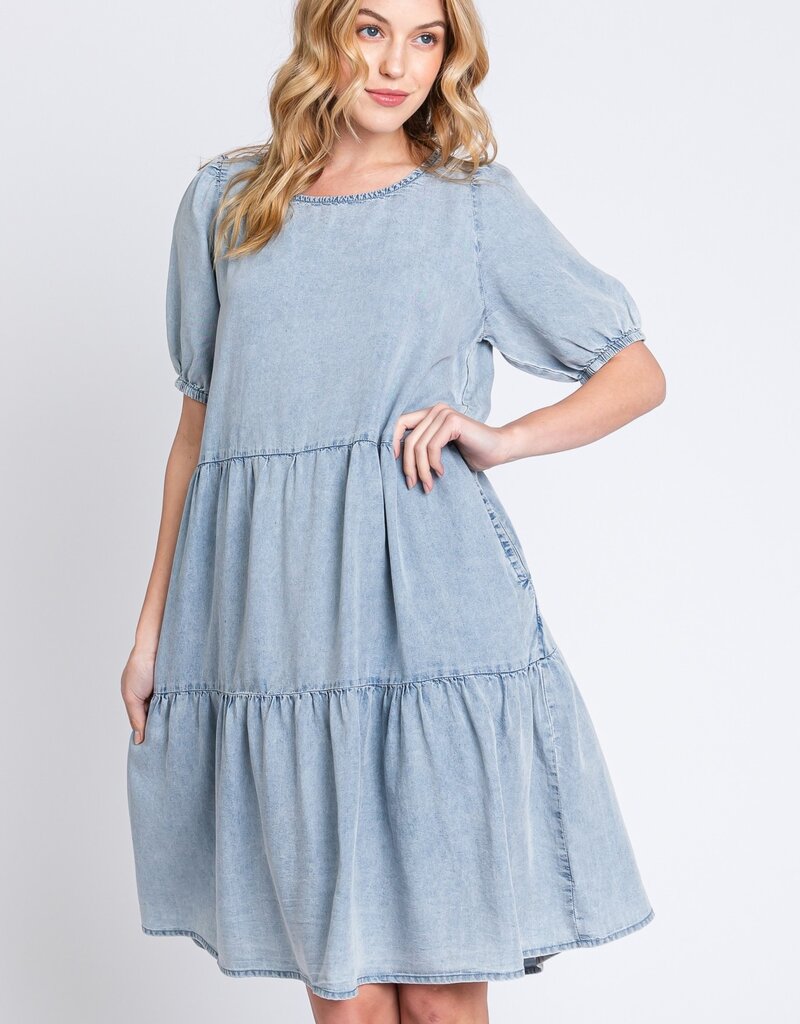 Scout Melissa Tiered Denim Dress with Puff Sleeve