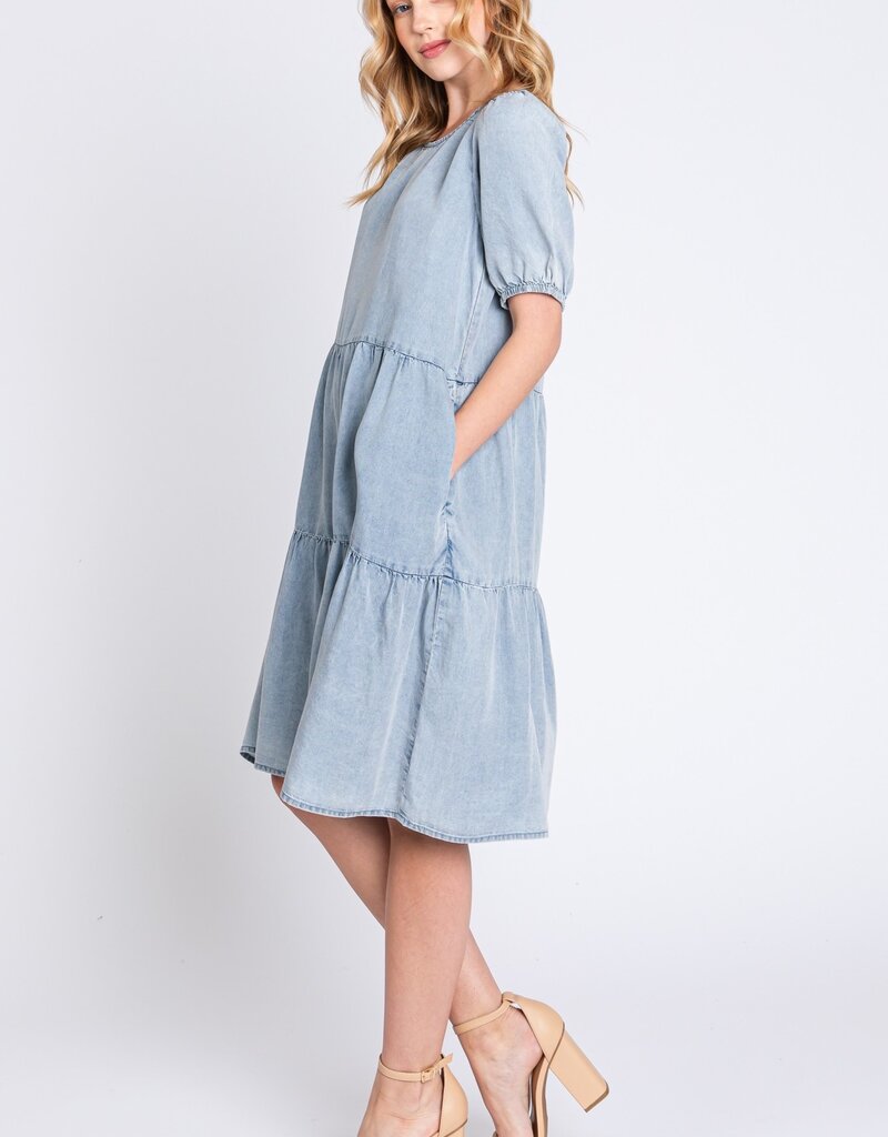 Scout Melissa Tiered Denim Dress with Puff Sleeve