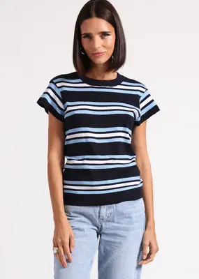 Minnie Rose Multi Stripe Cap Sleeve Tee