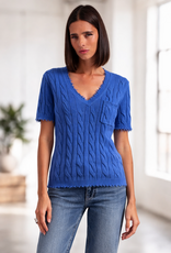 Minnie Rose Frayed Cable V-Neck
