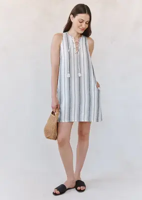 knee length dresses for ladies Bella Dahl Fit & Flare V Neck Midi Dress - Navy Micro Gingham
