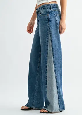 Just Black Denim Contrast Angle Seam Wide Leg