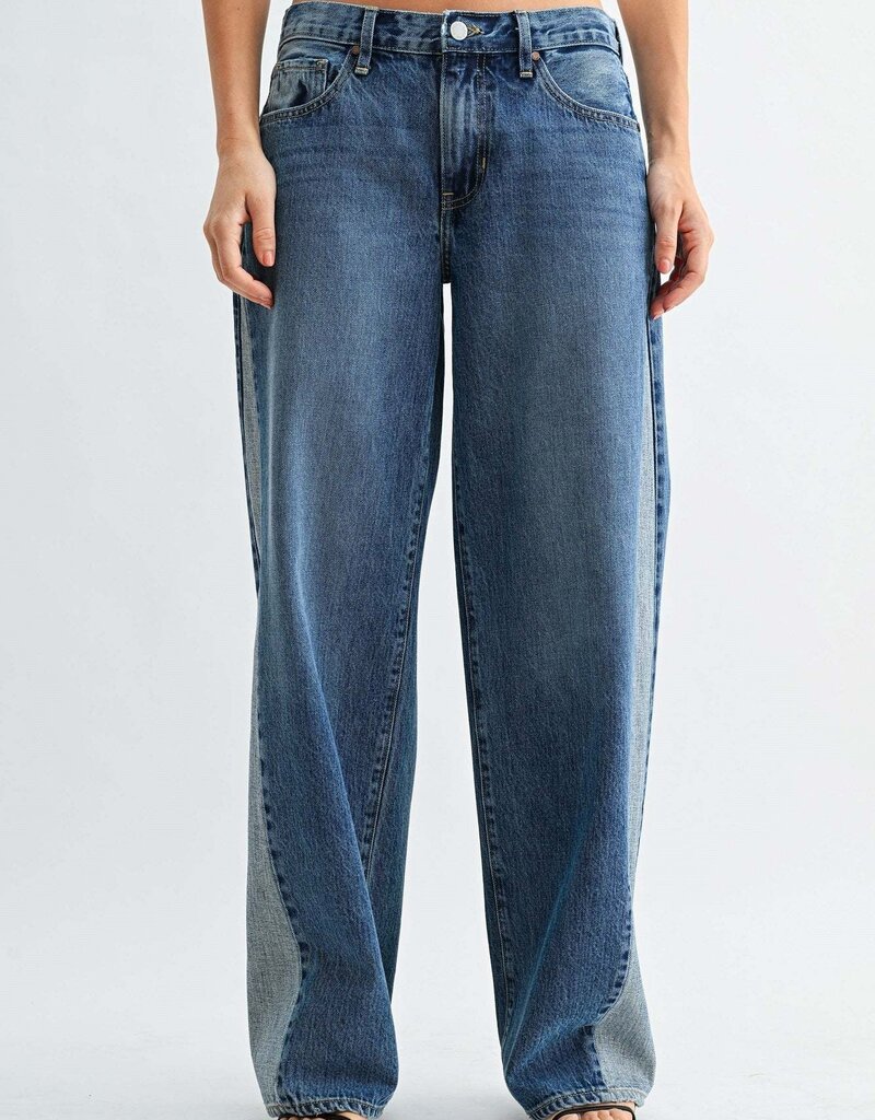 Just Black Denim Contrast Angle Seam Wide Leg